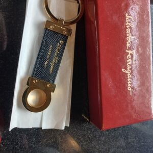 Salvatore Ferragamo Blue and Gold Key Holder Accessory
